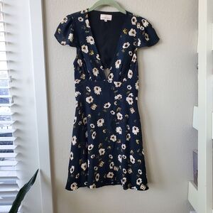 Aritzia Black Deep V Neck Floral Mini Dress With Back Cutout